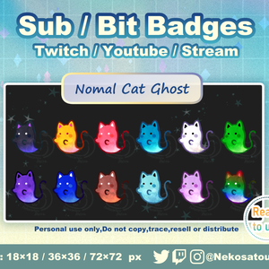 おばけ猫バッジ（Nomal ver） Twitch Sub Badges x12 - Bit Badges / Cute sub badges / Kawaii / Streamer