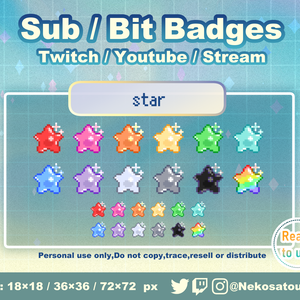 ドット絵「スター」バッジ　Twitch Sub Badges x12 - Bit Badges / Pixel Art / bits badges /  Streamer