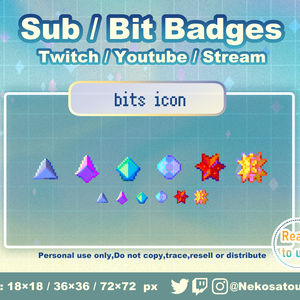 ドット絵ビッツアイコンバッジ　Twitch Sub Badges x6 - Bit Badges / Pixel Art / Cute sub badges / Kawaii / Streamer