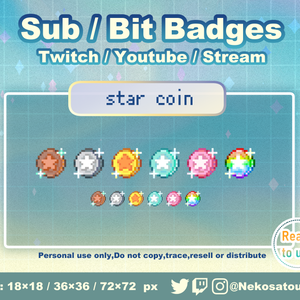 ドット絵「スターコイン」バッジ　Twitch Sub Badges x6 - Bit Badges / Pixel Art / Cute sub badges / Kawaii / Streamer
