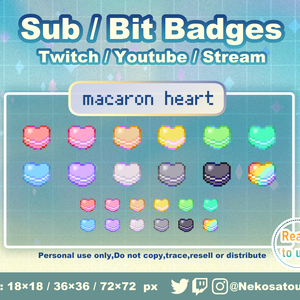 ドット絵「ハートマカロン」バッジ　Twitch Sub Badges x12 - Bit Badges / Pixel Art / Cute sub badges / Kawaii / Streamer