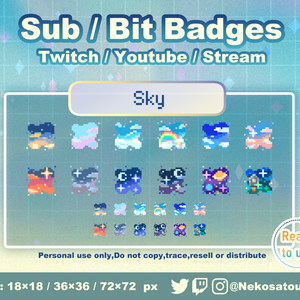 ドット絵「空」バッジ　Twitch Sub Badges x12 - Bit Badges / Pixel Art / Cute sub badges / Kawaii / Streamer