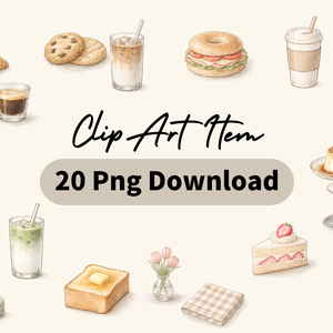 淡色カフェ風イラスト素材20点｜20 Soft Cafe Aesthetic ClipArt Set