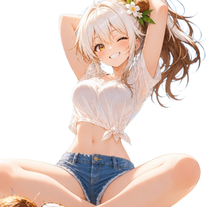 【商用可/背景透過】TRPG・ゲーム立ち絵：ココナッツスタイルのサマー少女（4枚セット） / Cute Coconut Girl Summer Sprite [Commercial Use OK]
