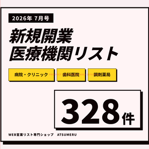 【2026年7月号】新設医療機関リスト（病院・クリニック・歯科・調剤薬局）全328件｜開業情報をWeb速報でリスト化｜先行アプローチ用