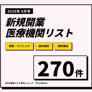 【2026年8月号】新設医療機関リスト（病院・クリニック・歯科・調剤薬局）全270件｜開業情報をWeb速報でリスト化｜先行アプローチ用