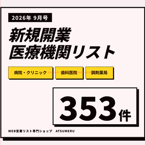 【2026年9月号】新設医療機関リスト（病院・クリニック・歯科・調剤薬局）全353件｜開業情報をWeb速報でリスト化｜先行アプローチ用