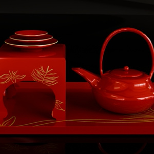 3D model] Slaughterhouse set - sake cup, tray, sake bottle, stand