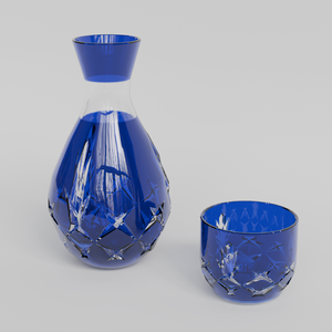 【3Dモデル】切子ガラスの徳利（とっくり）＆おちょこ