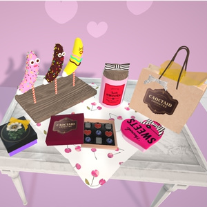 【VRC想定】CHOCO、チョコバナナ等の贈り物セット【3D小物】（机付き）【PCVR／Quest】 缩略图 17