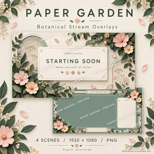 Paper Garden | Layered Botanical Stream Overlays — 1080p PNG
