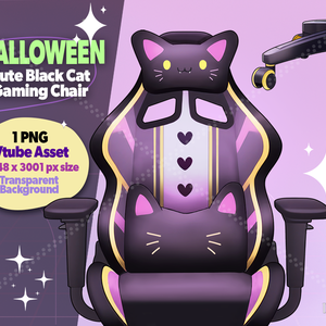 Vtuber Asset Halloween Cute Black Cat Gaming Chair, Vtube, Vtuber, Streamer, Twitch, Vtubing, Spooky