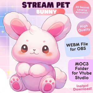 Animated Cute Bunny Streamer Pet Pal Asset - Vtuber Companion Streaming Twitch overlay OBS Streamlabs Vtube Studio Kawaii