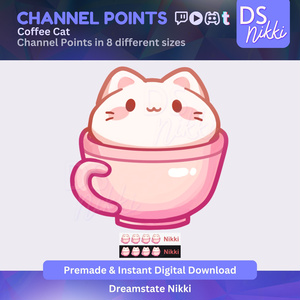 Coffee Cat Twitch Channel Points Icon – Cute Cat Cafe Badge for Twitch, YouTube, Discord, TikTok – Kawaii Stream Reward Icon