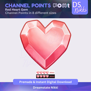 Red Heart Gem Twitch Channel Points Icon – Shiny Diamond Gem Badge for Twitch, YouTube, Discord, TikTok – Kawaii Stream Reward Icon