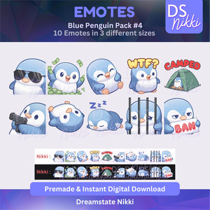 Blue Penguin Emote Pack for Twitch, YouTube & Discord - Instant Download
