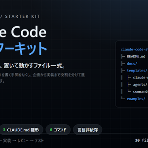 Claude Code スターターキット｜サブエージェント6ロール・CLAUDE.md雛形3種・スラッシュコマンド一式