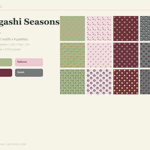 【9/27まで公開記念価格】Wagashi Seasons Vol.1｜和菓子12柄×4配色 シームレス素材 SVG・PNG・JPG 商用・POD可