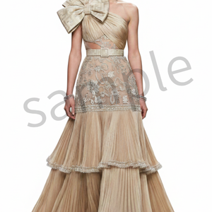 【AI生成】リボンと刺繍のティアードドレス【AI-generated】Tiered Dress with Bow and Embroidery