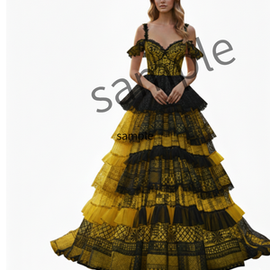 【AI生成】Black&Yellowレースドレス【AI-granted】Back&Yellow lace gown