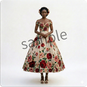 【AI生成】アンティークローズ・オフショルダードレス【AI-generated】Antique Rose Off-Shoulder Dress