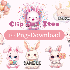 【商用利用可】ファンシーかわいいうさぎクリップアート10点セット（PNG背景透過）