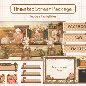 Stream Layout Cute Bear Chef Cafe Shop | Stream Panels | Stream Backgrounds | Static & Animated | ストリームレイアウトかわいいクマのシェフカフェショップ  | ストリームパネル  | ストリームの背景 |静的およびアニメーション | 