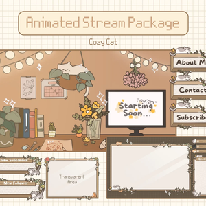 Cozy Cat Stream Overlay Package | Stream Panels | Stream Backgrounds Assets | Twitch & YouTube | Static & Animated | コージー キャット ストリーム オーバーレイ パッケージ |ストリームパネル | ストリームの背景 | 静的およびアニメーション |