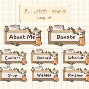 Cozy Cat Twitch Panels | Stream Assets | Customizable | コージーキャットトゥイッチパネル |ストリームアセット |カスタマイズ可能 |