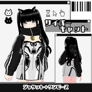【サイバー猫柄】　ジャケット＋ワンピースセット販売