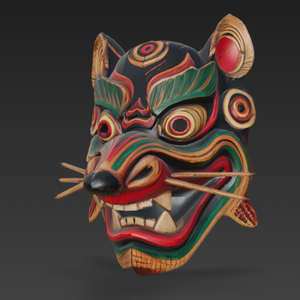 Feral Spirit Wood Mask 獣霊木彫面
