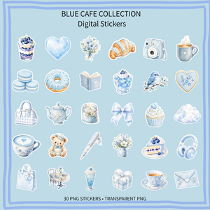 Blue Café Collection　水色×食べ物・飲み物｜ デジタルステッカー｜30枚セット