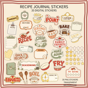 RECIPE JOURNAL STICKERS｜35種 デジタルステッカー｜PNG・背景透過