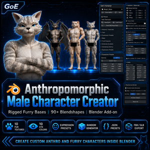 Anthropomorphic Male Character Creator NSFW | Blender Add-on | 90+ Blendshapes Furry | 男性獣人キャラクター作成アドオン