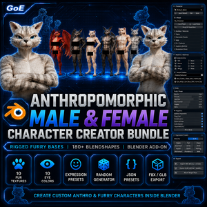Anthropomorphic Male & Female Character Creator Bundle NSFW | 180+ Blendshapes | Blender Add-on Furry | 男女獣人キャラクター作成バンドル
