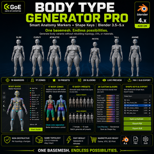 Body Type Generator Pro - Smart Anatomy Markers + Shape Keys | Blender 4.X | 体型生成アドオン