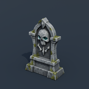 Stylized Low-Poly Skull Headstone | Blender | ハロウィン3Dモデル