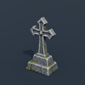 Stylized Low-Poly Cross Headstone | Blender | ハロウィン3Dモデル