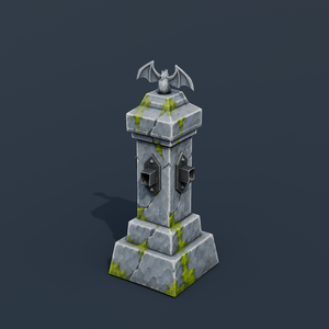 Stylized Low-Poly Stone Fence Pillar | Blender | ハロウィン3Dモデル