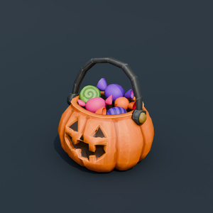 Stylized Low-Poly Pumpkin Candy Bucket | Blender | ハロウィン3Dモデル