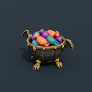 Stylized Low-Poly Claw Foot Candy Bowl | Blender | ハロウィン3Dモデル