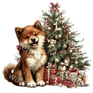 クリスマス柴犬クリップアートPNG15点セット｜水彩わんこ素材・可愛いホリデードッグイラスト・ジャンクジャーナル向け