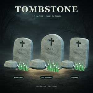 【3Dモデル】Tombstone｜草花と石付き墓石 3種セット【Unity / VRChat】