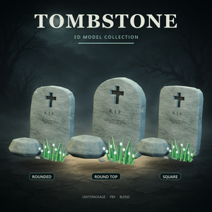 【3Dモデル】Tombstone｜草花と石付き墓石 3種セット【Unity / VRChat】