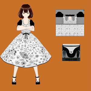 黒の花柄のモデルの白いドレス - White dress with black floral print