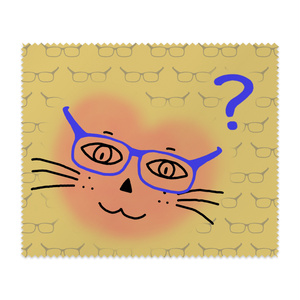 まるーいハートねこのメガネ拭き　イエロー・黄色