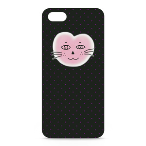 まるーいハートねこのiPhoneケース　ブラック・黒