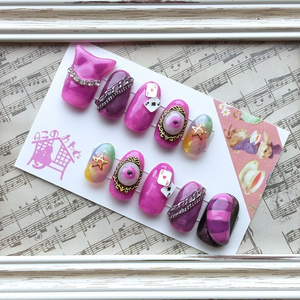 現品】07 ネイルチップ ブルー シルバー ホワイト パール ハート  