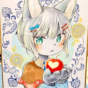 【アナログ原画】色紙　ロシアンブルー