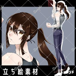 [Standing Illustration Material] Full Body_Male_Ponytail_Brown Hair_Brown Eyes
